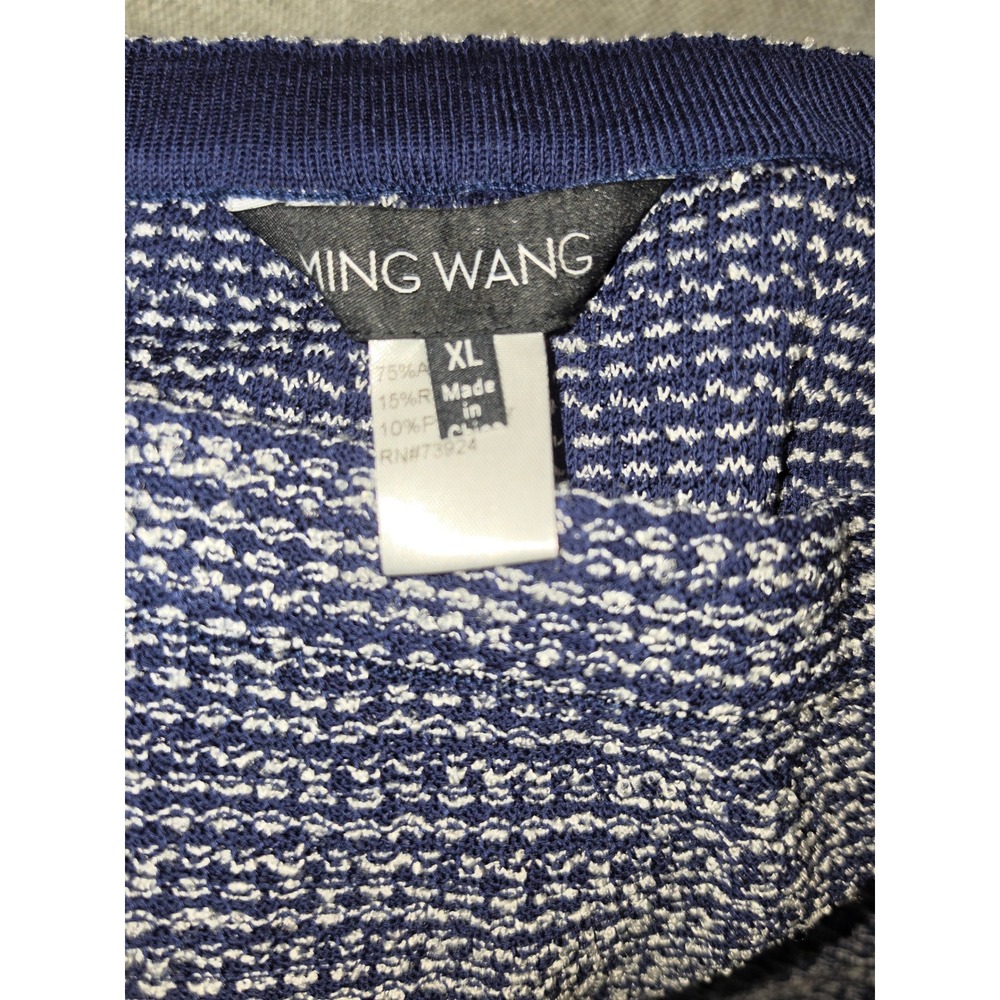 Ming Wang Womens XL Navy White Knit Skirt Suit Set Cardigan Jacket Pencil Skirt - Picture 2 of 9